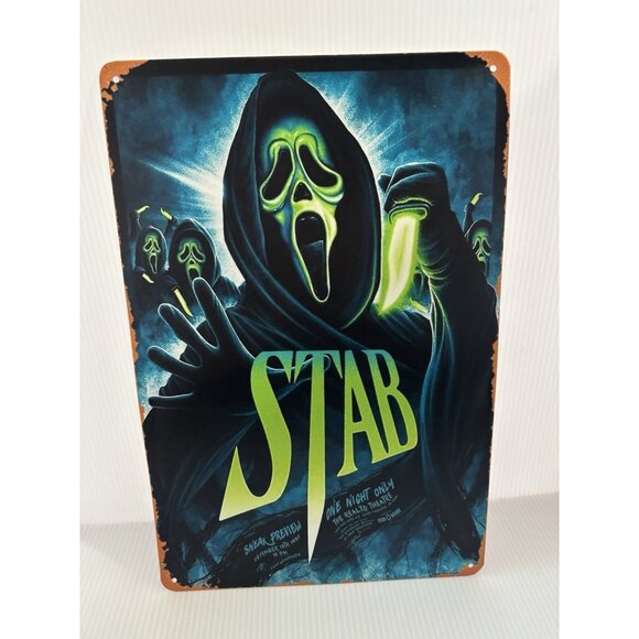 Scream Ghostface Tin Sign 12x8" Stab Horror Movie Wall Decor Halloween NEW - Picture 1 of 6